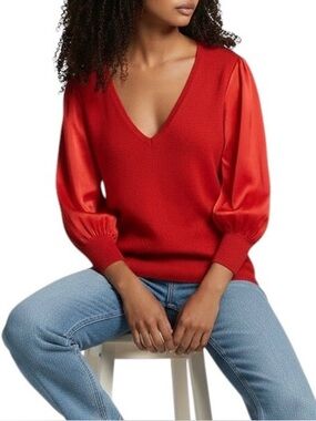 MANOUSH V-Neck 100% Silk Mix Media Knit Sweater Medium